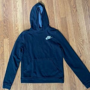 Girls L black Nike hoodie w/white embroidered logo EUC